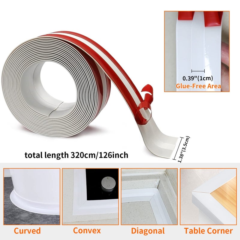 Peunitory Store Caulk Tape for Bath and Kitchen, Self Adhesive Caulking Strip for Toilet Base, White Caulk Tape for Bottom of Toilet, Tub Surround, Kitchen Countertop - Image 5